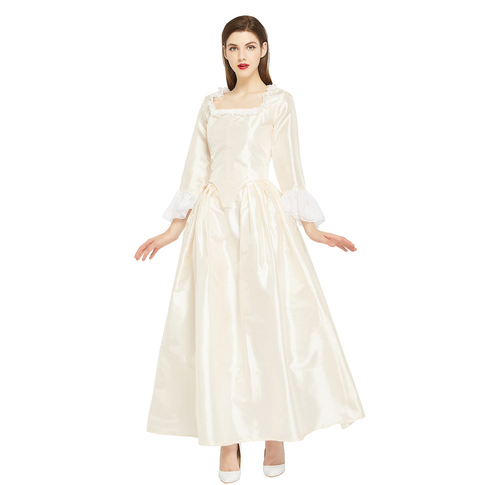 AwwwCos Hamilton Women Colonial Victorian Rococo Ball Gown Maiden Costume Medieval Halloween Outfit Two Versions