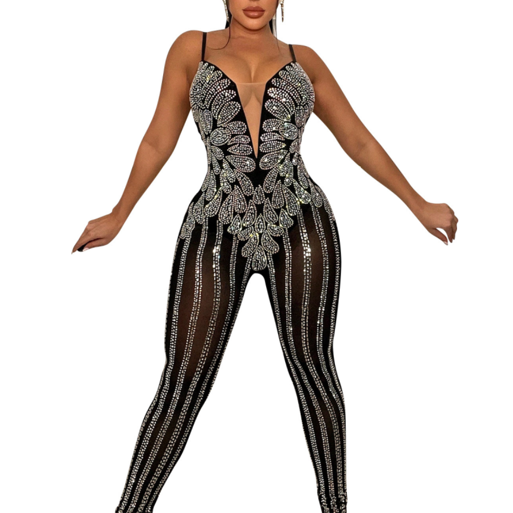 Women's Long Sleeve Rhinestone Tight Nightclub Fashion Jumpsuits main image 0