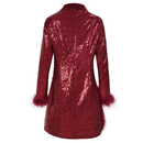 Women Sexy Sequin Deep V neck Feather Trim Bodycon Mini Midi Dress - AwwwCos