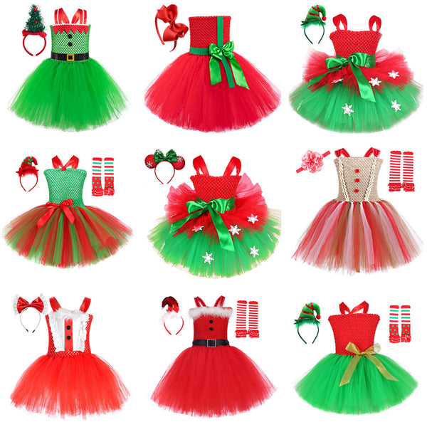 12 Kinds Child Girls Santa Claus Elf Cosplay Costume Tutu Dress Accessories