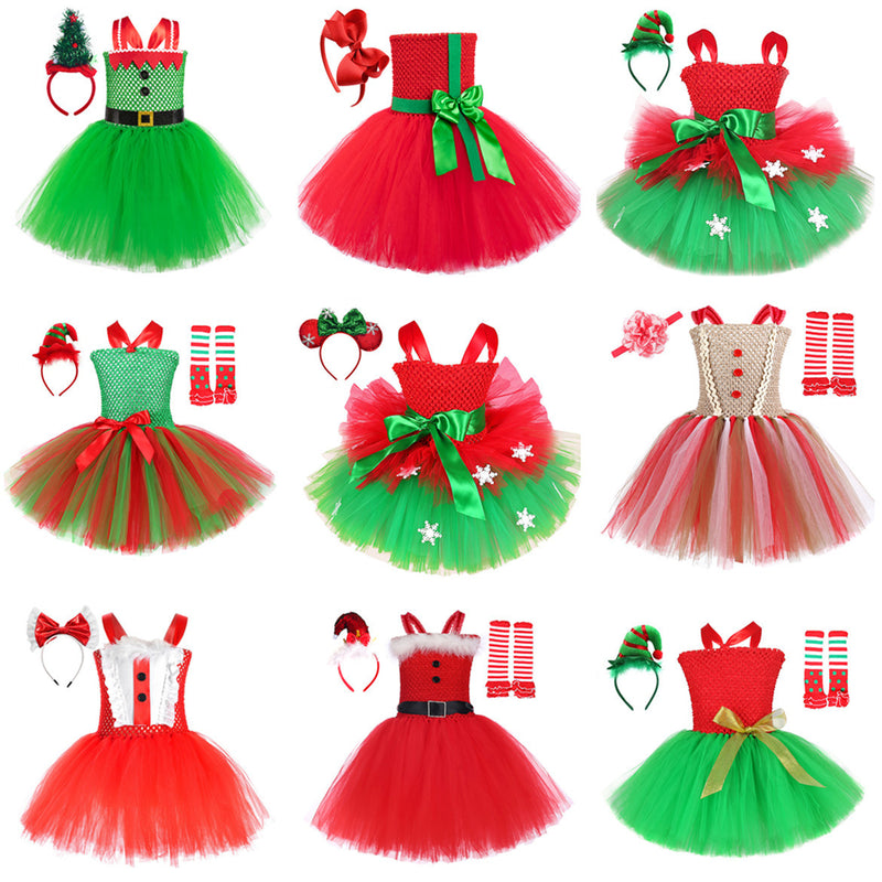 12 Kinds Child Girls Santa Claus Elf Cosplay Costume Tutu Dress Accessories