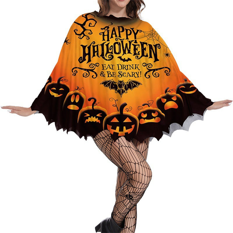 19 Kinds Halloween Pumpkin Costume Spider Web Skeleton Poncho Cloak - AwwwCos