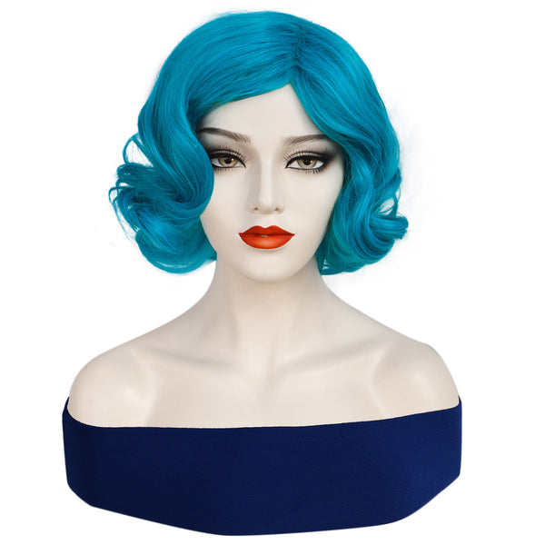 1920s Women 80s Party Synthetic Vintage Short Blue Wave Curly Wig