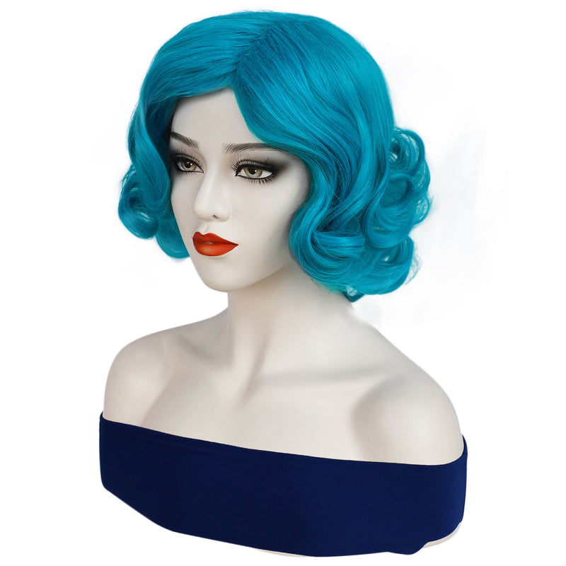 1920s Women 80s Party Synthetic Vintage Short Blue Wave Curly Wig