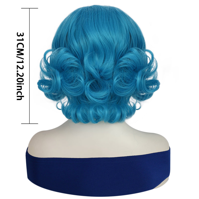 1920s Women 80s Party Synthetic Vintage Short Blue Wave Curly Wig