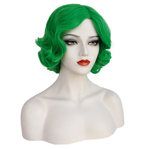 1920s Women 80s Party Synthetic Vintage Short Green Wave Curly Wig