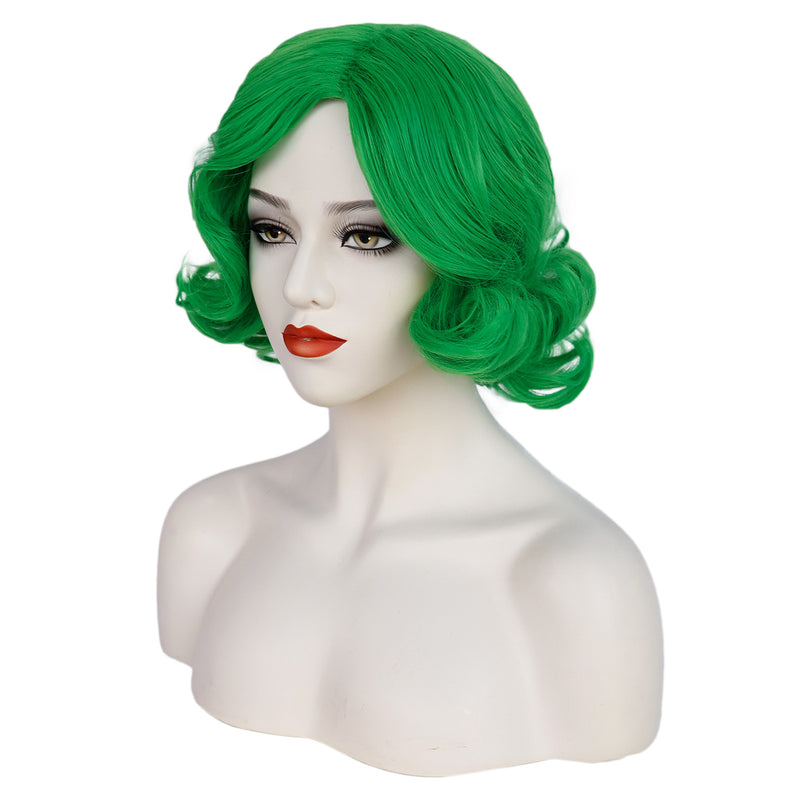 1920s Women 80s Party Synthetic Vintage Short Green Wave Curly Wig