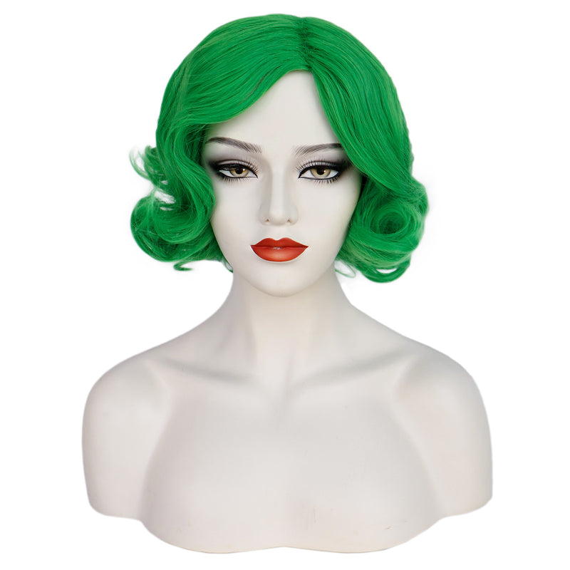 1920s Women 80s Party Synthetic Vintage Short Green Wave Curly Wig