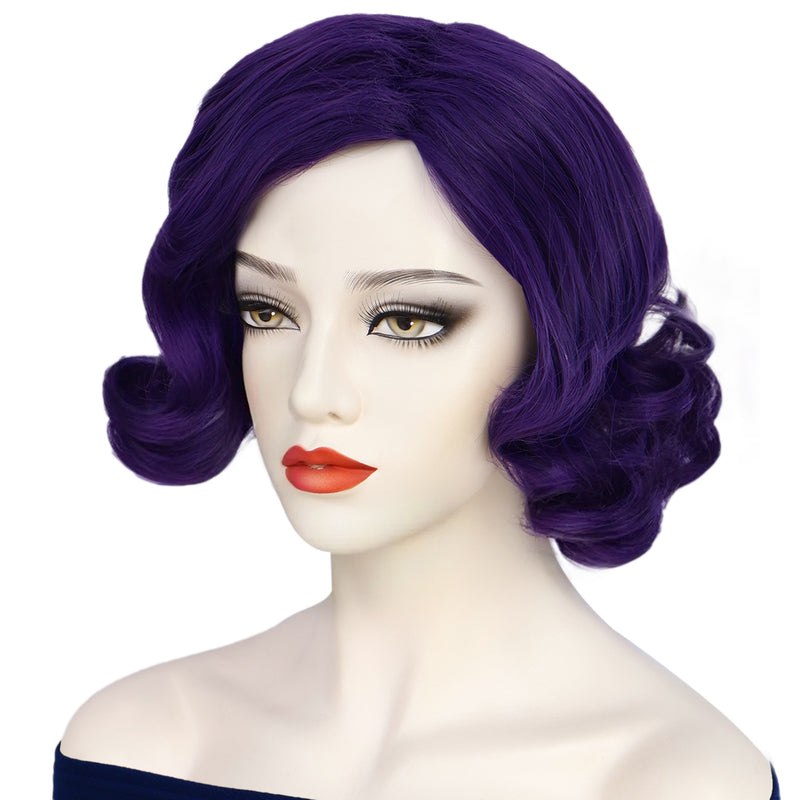 1920s Women 80s Party Synthetic Vintage Short Purple Wave Curly Wig