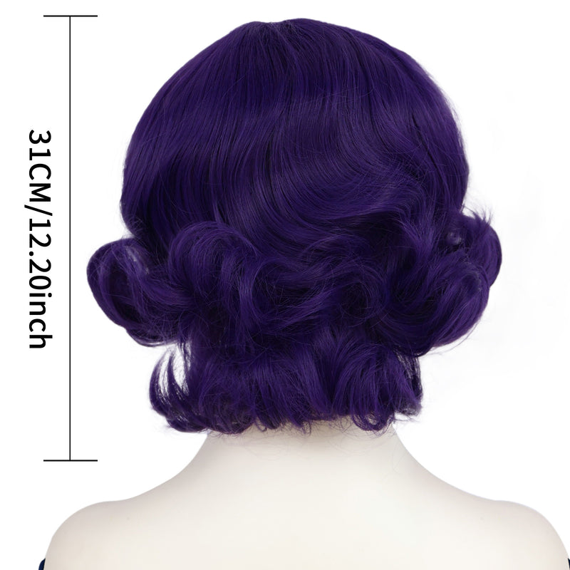 1920s Women 80s Party Synthetic Vintage Short Purple Wave Curly Wig