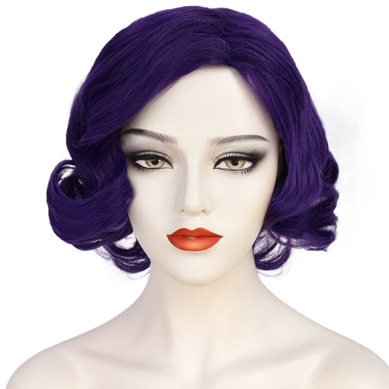 1920s Women 80s Party Synthetic Vintage Short Purple Wave Curly Wig
