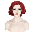 1920s Women 80s Synthetic Vintage Burgundy Red Wave Curly Short Wig - AwwwCos