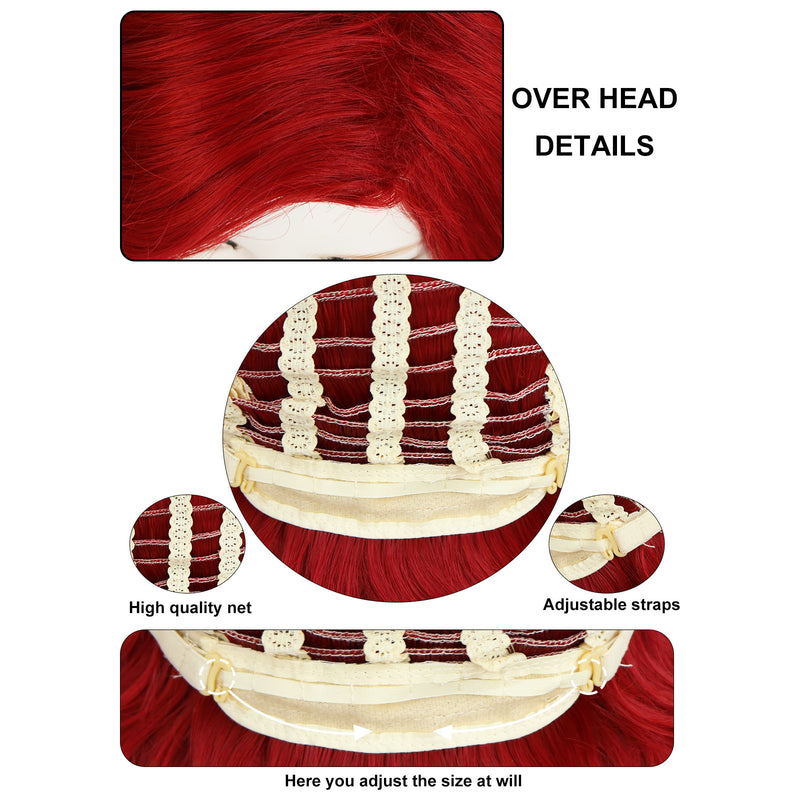 1920s Women 80s Synthetic Vintage Burgundy Red Wave Curly Short Wig