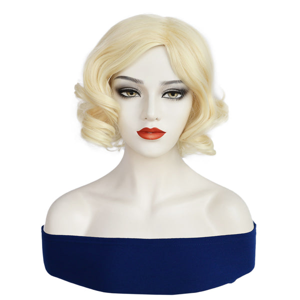 1920s Women 80s Synthetic Vintage Champagne Wave Curly Wig