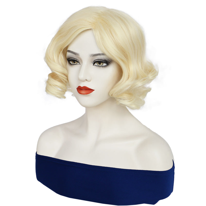 1920s Women 80s Synthetic Vintage Champagne Wave Curly Wig