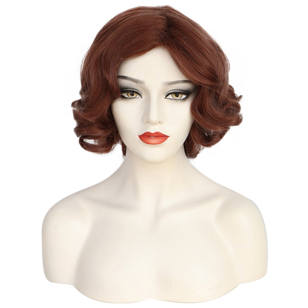1920s Women 80s Synthetic Vintage Short Brown Wave Curly Wig