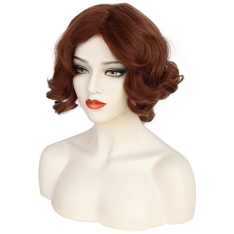 1920s Women 80s Synthetic Vintage Short Brown Wave Curly Wig