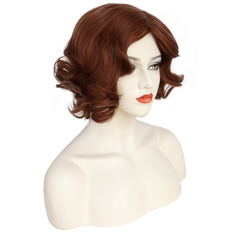 1920s Women 80s Synthetic Vintage Short Brown Wave Curly Wig