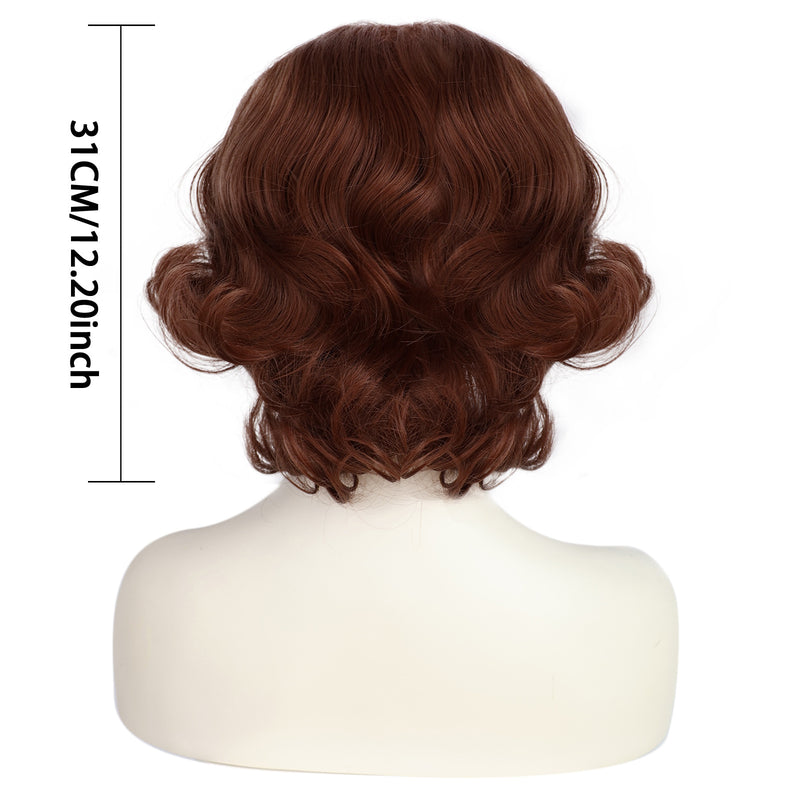 1920s Women 80s Synthetic Vintage Short Brown Wave Curly Wig