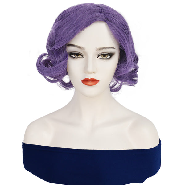 1920s Women 80s Synthetic Vintage Short Light Purple Wave Curly Wig
