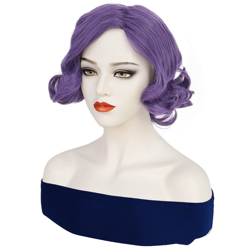 1920s Women 80s Synthetic Vintage Short Light Purple Wave Curly Wig