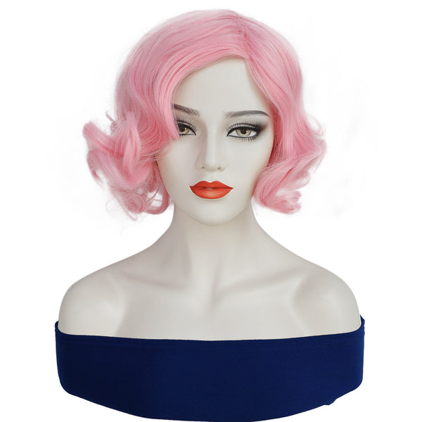 1920s Women 80s Synthetic Vintage Short Pink Wave Curly Wig