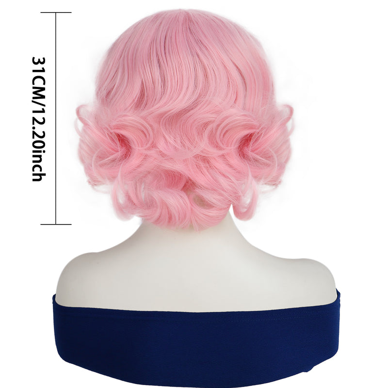 1920s Women 80s Synthetic Vintage Short Pink Wave Curly Wig