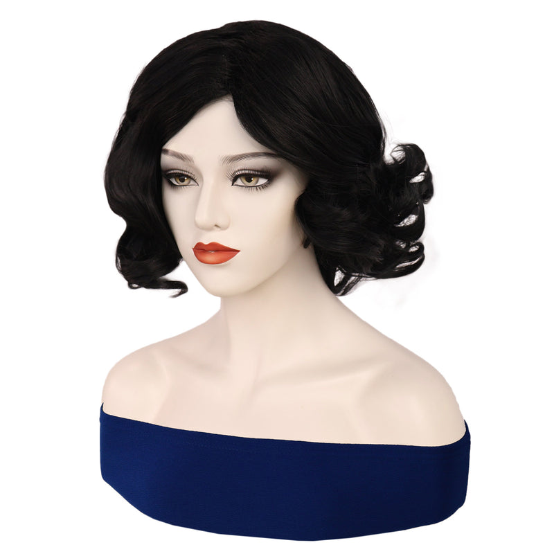 1920s Women 80s Synthetic Vintage Short Black Wave Curly Wig