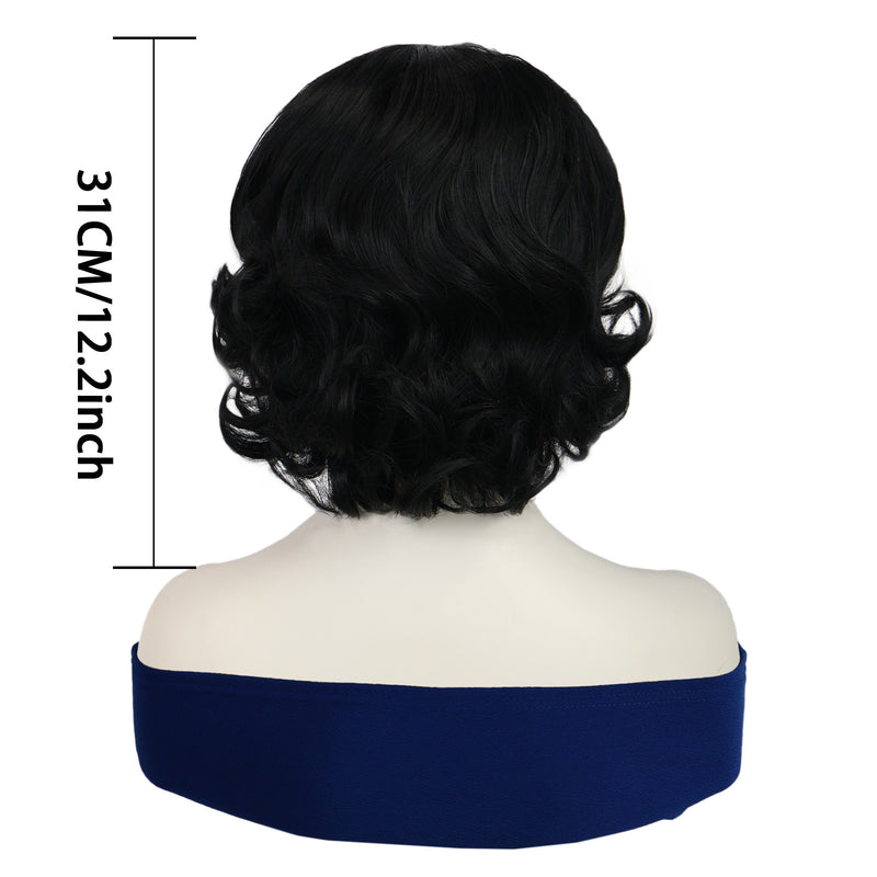 1920s Women 80s Synthetic Vintage Short Black Wave Curly Wig