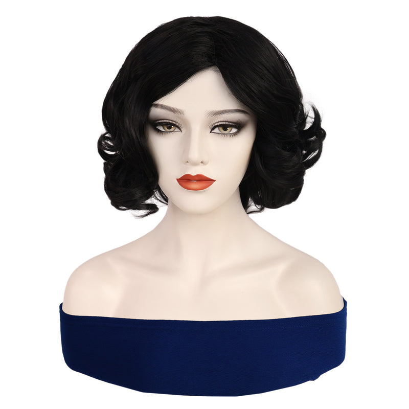 1920s Women 80s Synthetic Vintage Short Black Wave Curly Wig