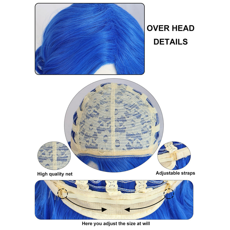 1920s Women 80s Synthetic Vintage Short Royal Blue Wave Curly Wig