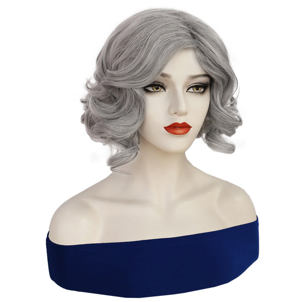 1920s Women 80s Synthetic Vintage Short Gray Wave Curly Wig