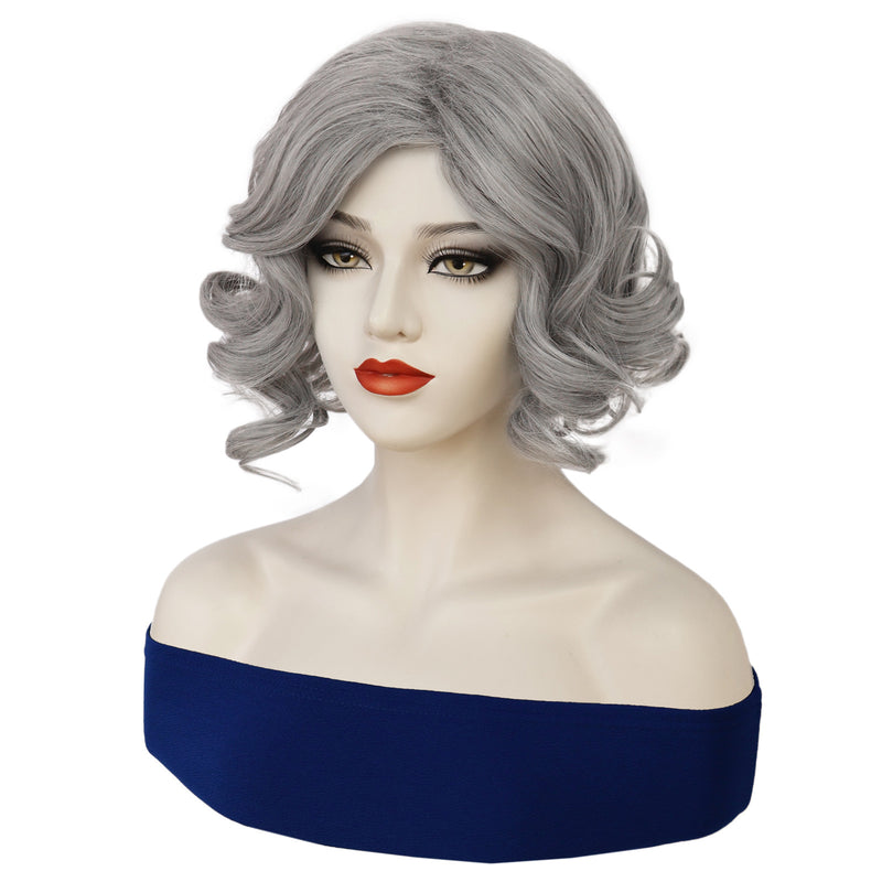 1920s Women 80s Synthetic Vintage Short Gray Wave Curly Wig