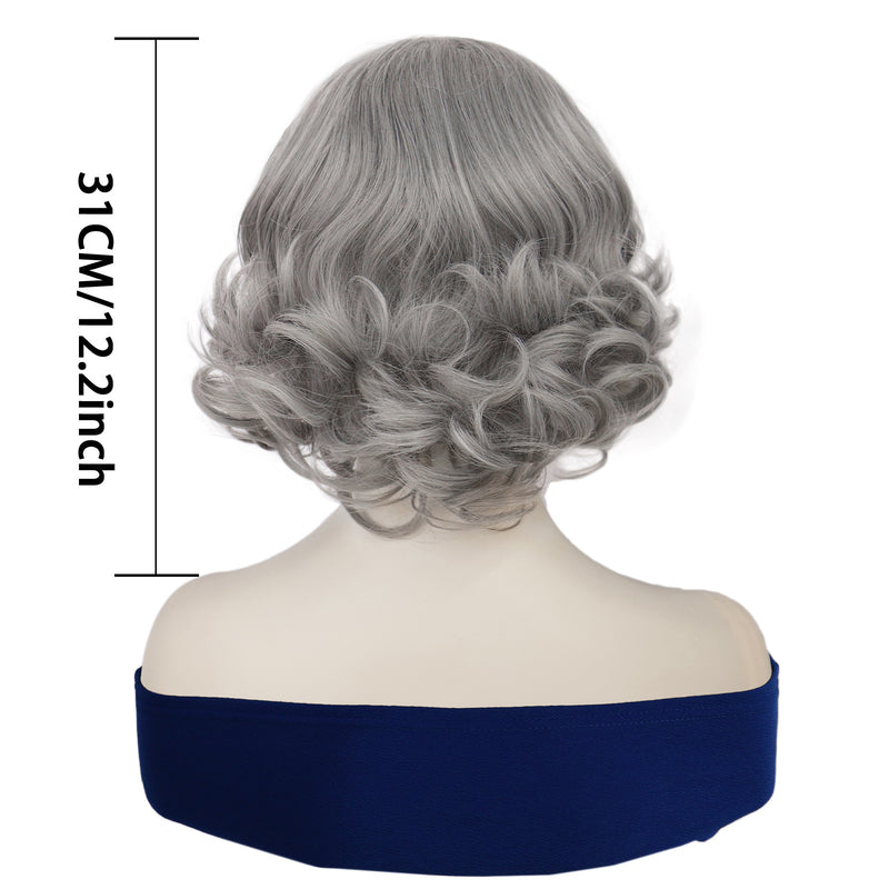 1920s Women 80s Synthetic Vintage Short Gray Wave Curly Wig