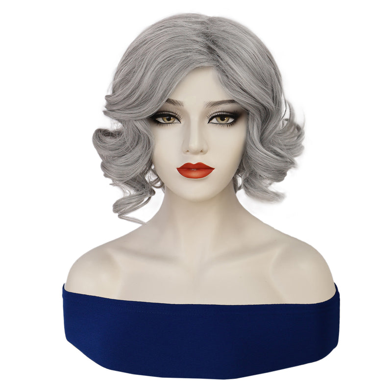 1920s Women 80s Synthetic Vintage Short Gray Wave Curly Wig