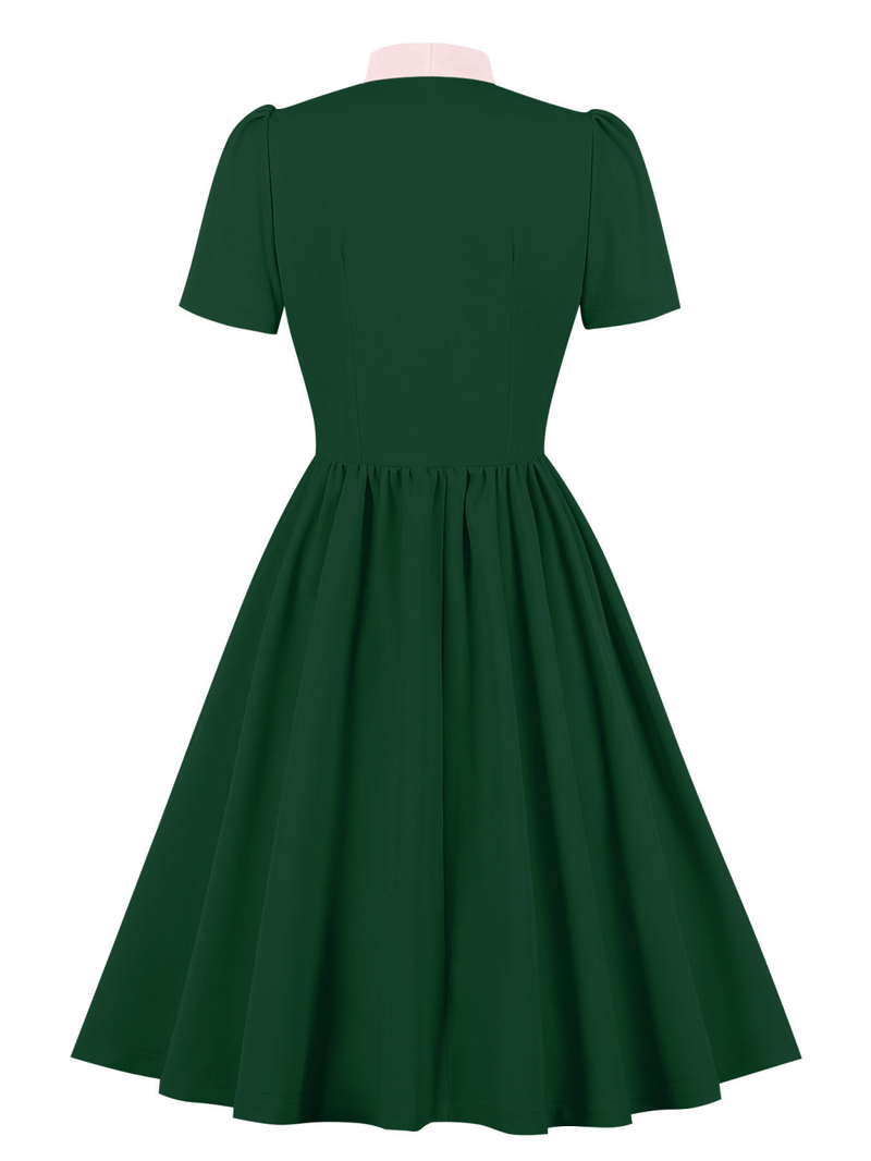 1950s Cocktail Party Rockabilly Retro Short Sleeve Tie Midi Dress