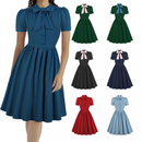 1950s Cocktail Party Rockabilly Retro Short Sleeve Tie Midi Dress - AwwwCos