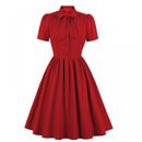 1950s Cocktail Party Rockabilly Retro Short Sleeve Tie Midi Dress - AwwwCos