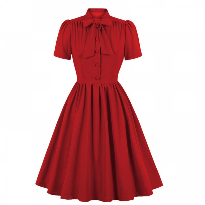 1950s Cocktail Party Rockabilly Retro Short Sleeve Tie Midi Dress