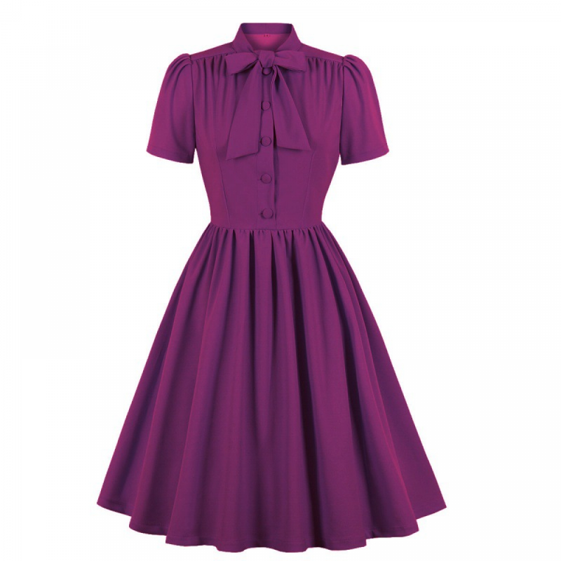 1950s Cocktail Party Rockabilly Retro Short Sleeve Tie Midi Dress