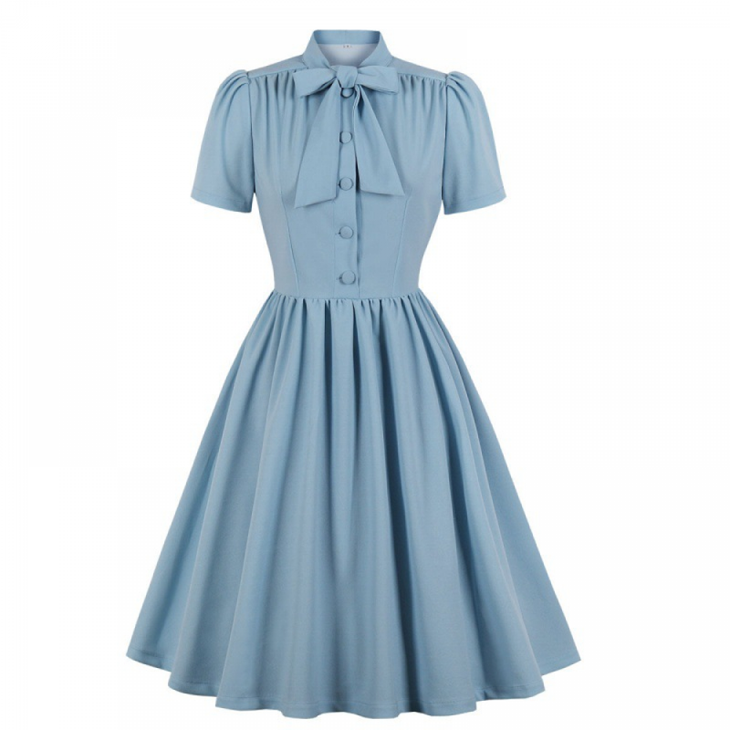 1950s Cocktail Party Rockabilly Retro Short Sleeve Tie Midi Dress