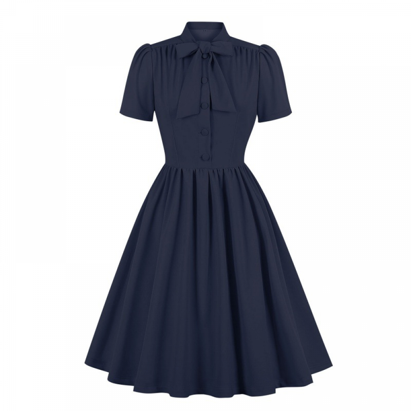 1950s Cocktail Party Rockabilly Retro Short Sleeve Tie Midi Dress
