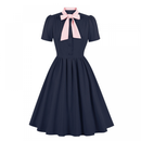 1950s Cocktail Party Rockabilly Retro Short Sleeve Tie Midi Dress - AwwwCos