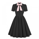 1950s Cocktail Party Rockabilly Retro Short Sleeve Tie Midi Dress - AwwwCos