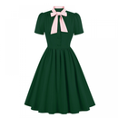 1950s Cocktail Party Rockabilly Retro Short Sleeve Tie Midi Dress - AwwwCos