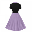 1950s Retro Notched Lapel Polka Dot Stripe Swing Dress With Belt - AwwwCos
