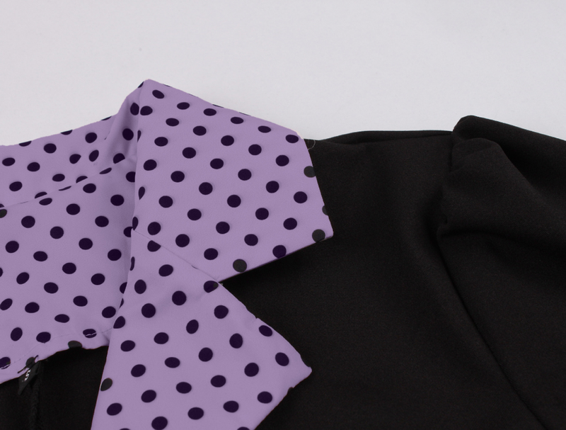 1950s Retro Notched Lapel Polka Dot Stripe Swing Dress With Belt