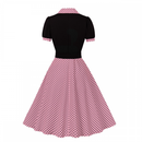 1950s Retro Notched Lapel Polka Dot Stripe Swing Dress With Belt - AwwwCos