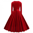 1950s Retro Vintage Velvet Long Sleeve V Neck Belted Swing Dress - AwwwCos