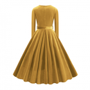1950s Retro Vintage Velvet Long Sleeve V Neck Belted Swing Dress - AwwwCos